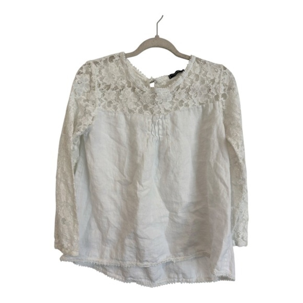 Lungo L'Arno White Linen Lace Blouse Made in Italy Floral Boho Romantic Top M